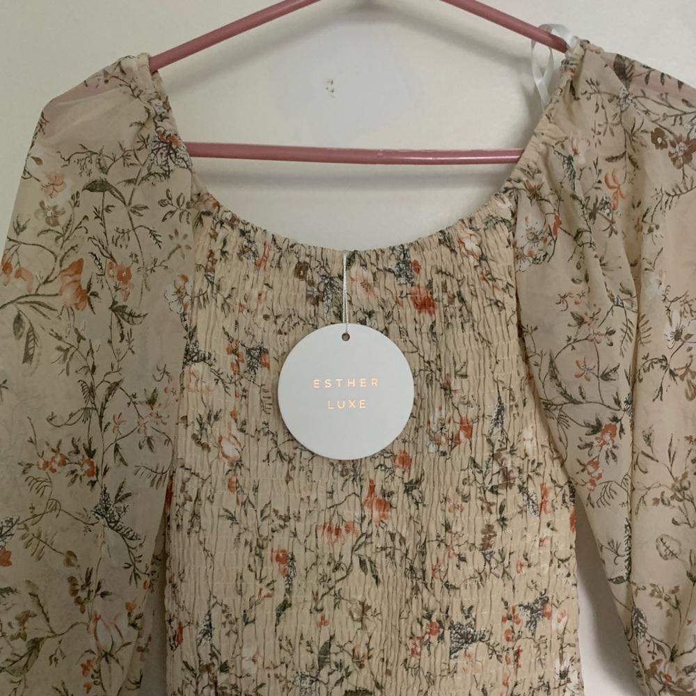 Cream and floral ruched dress